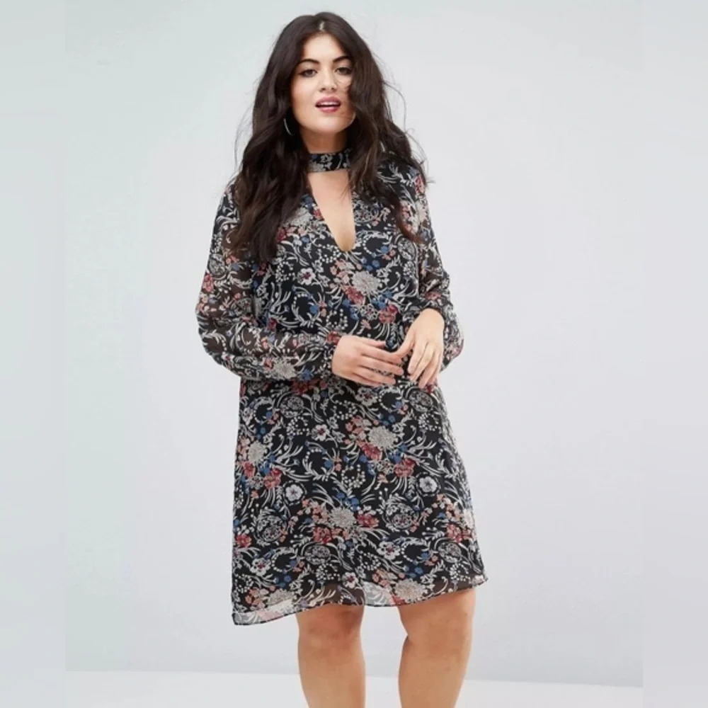 Boohoo Womens Long Bell Sleeve Floral Mini Shift Light Weight Dress Size US16 NW